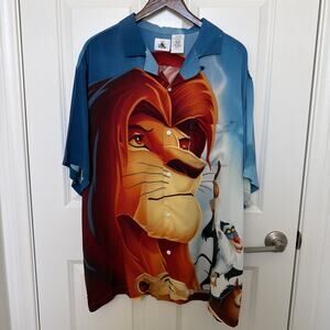 Disney Shirt Adult XXL Blue The Lion King Camp Pride Rock Simba Button Up